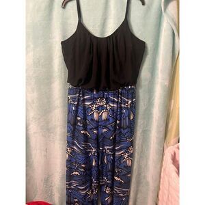 Black Blue Graphic High Waist Jumpsuit XL Robbie Bee